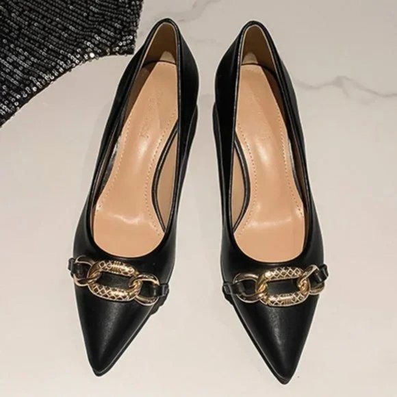 High heels, fine heels, soft leather low -heeled shoes single shoes - Picture 2 of 5